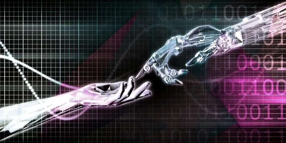 Man Machine Science Technology Collaboration Stock Illustration