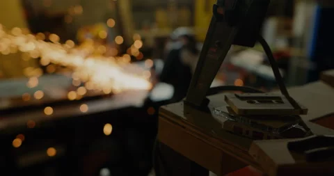 Man in Machine Shop Grinding - Clip 002 Stock Footage 163940352