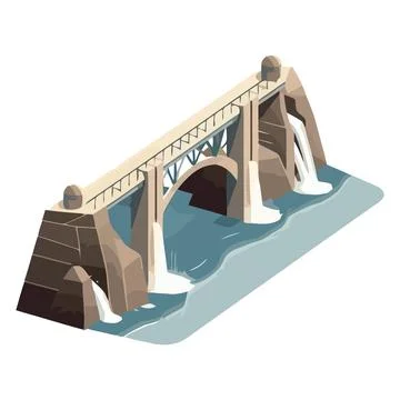 Man made arch bridge spans blue water wave Stock Illustration