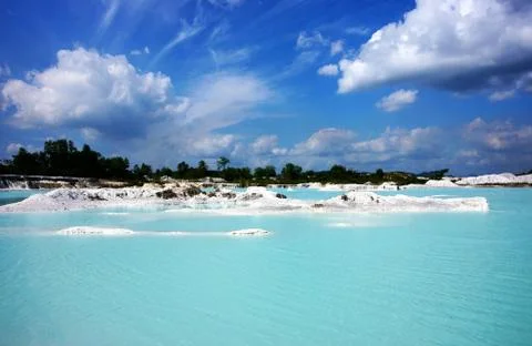 Man-made artificial clear blue lake Kaolin, Belitung Island. Stock Photos