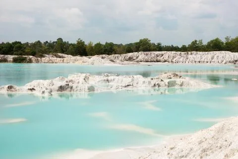 Man-made artificial clear blue lake Kaolin, Belitung Island. Stock Photos