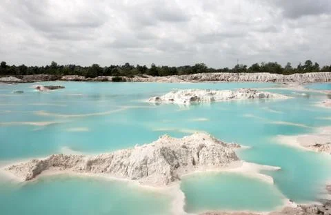 Man-made artificial clear blue lake Kaolin, Belitung Island. Stock Photos