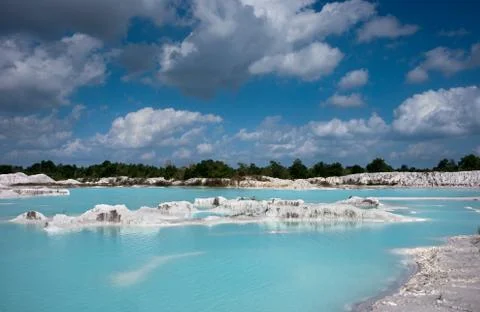 Man-made artificial clear blue lake Kaolin at Belitung Island, Indonesia. Stock Photos