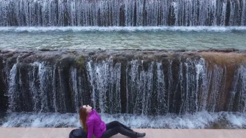 Man made beautiful large waterfall with many stairs. Vídeos de archivo 234441900