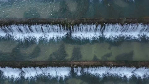 Man made beautiful large waterfall with many stairs. Stock Footage 234441929