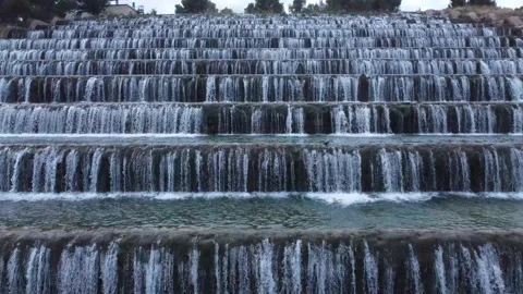 Man made beautiful large waterfall with many stairs. Stock Footage 234980020