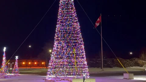 Man made Christmas tree lit up with Christmas lights. Stock Footage 228737192