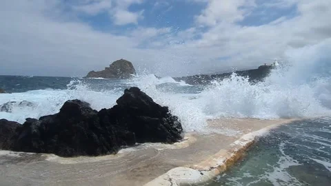 Man made pool Porto Moniz Madeira Portugal 19 April 2025 Stock Footage 307792604