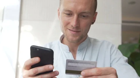 Man made successful payment Stock Footage