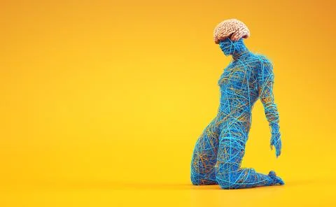 Man made of wire with big brain. Brainstorming concept. Stock Illustration