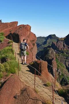 Man in Madeira's mountains. Foto stock