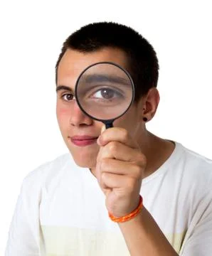 Man with magnifier Stock Photos
