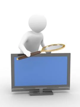 Man with magnifier on white background. Isolated 3D image 스톡 일러스트