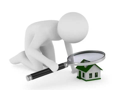 Man with magnifier on white background. Isolated 3D image Ilustración de archivo