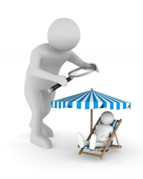 Man with magnifier on white background. Isolated 3D illustration Stock Illustration