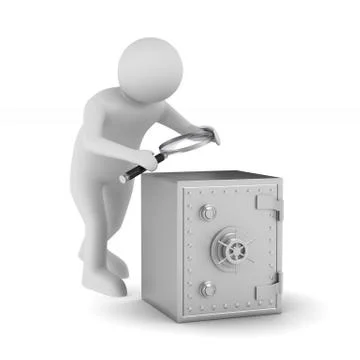 Man with magnifier on white background. Isolated 3D illustration Stock Illustration
