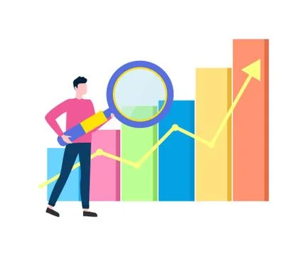 Man with Magnifying Glass Analyzing Data Info Stock Illustration