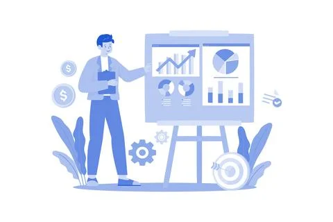 Man Make A Business Plan Analysis Using Chart Stock Illustration