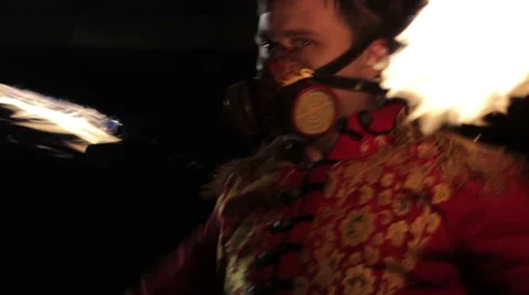 A man  make a fire performance Stock Footage 45349994