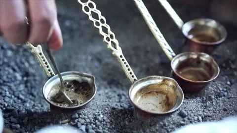 A man make Turkish coffee Stock Footage 83548701
