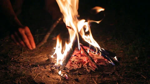 Man Makes Campfire HD Stock Footage 32661410
