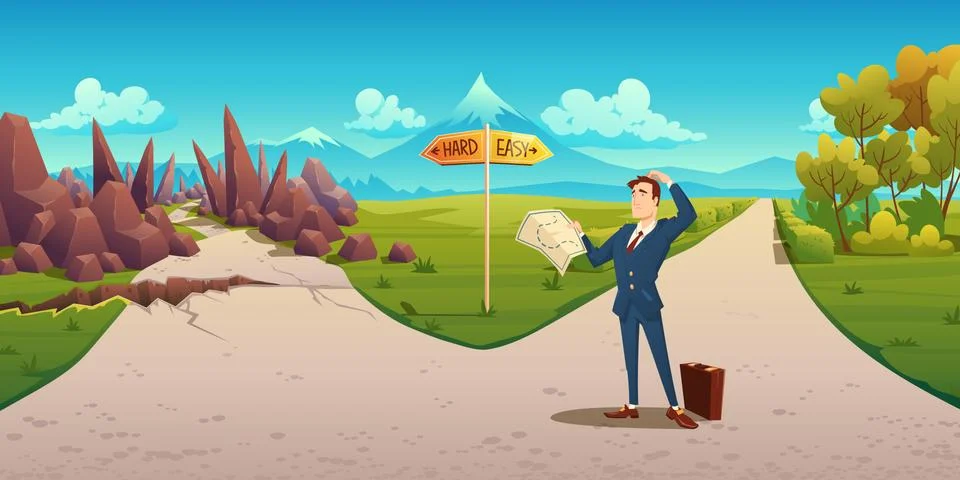 Man makes choice between hard and easy way 스톡 일러스트
