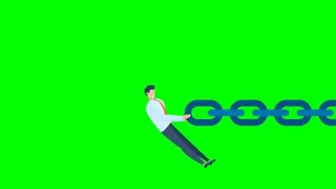 Man makes an effort and pulls metal chain. Man pulls the chain from right side Stock Footage 294707961