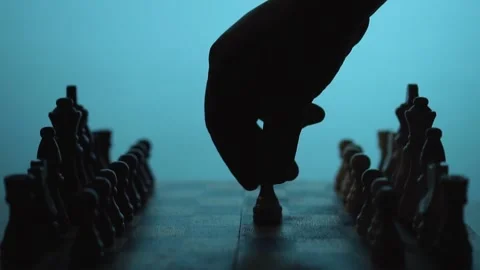 Man makes the first move in chess silhouette Stock-Footage 133232008