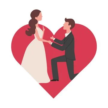 Man makes marriage proposal to his girlfriend vector flat illustration on the Stock Illustration