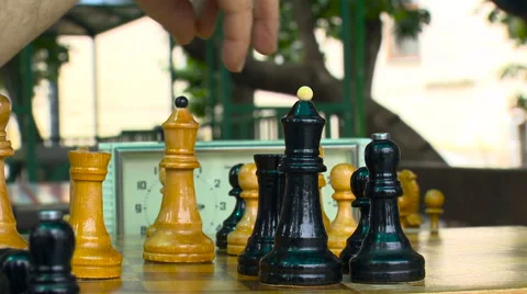 Man Makes a Move in a Game of Chess. Chess Pieces on the Table. Closeup Stock-Footage 62624180
