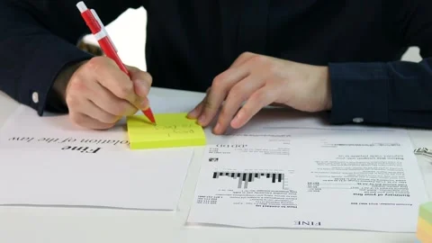 A man makes notes on a fine for violations committed. Stock Footage 312231936