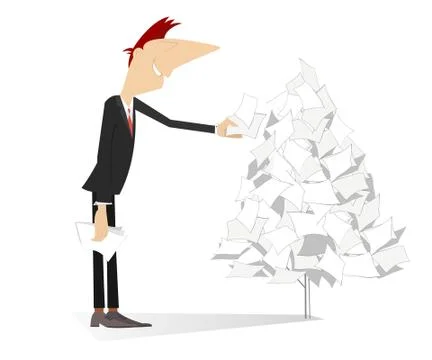 Man makes a paper tree isolated Stock Illustration