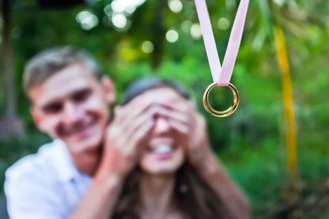 Man makes a proposal to his girlfriend Stock Photos