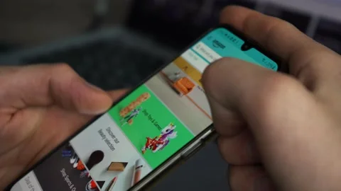 A man makes purchases through the Amazon. April 7, 2021 Moscow Russia Video stock 152259557