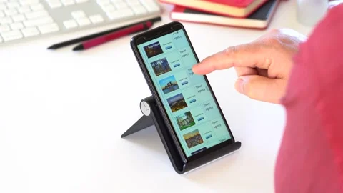 A Man makes a reservation while surfing the internet. Marrakech City 動画素材 145708552