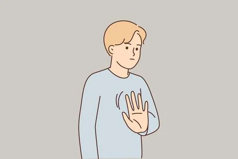 Man makes stop gesture saying no to violation of personal space and attempts to Stock Illustration