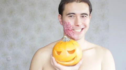 Man with makeup for Helloween Stock-Footage 68626999