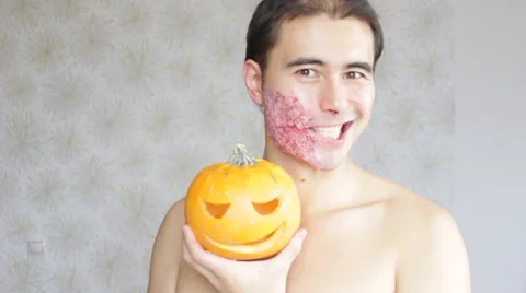 Man with makeup for Helloween Stock Footage 68657704
