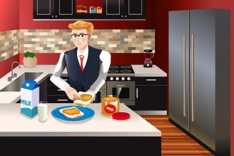 Man Making Breakfast Stock Illustration