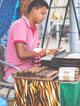 Man making cigars. Stock Photos