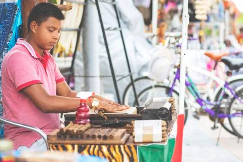 Man making cigars. Stock Photos