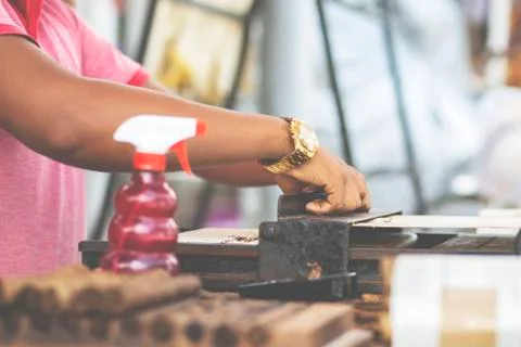 Man making cigars. Stock Photos