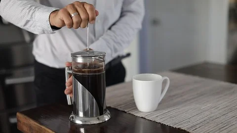 Man making a coffee with french press Stock Footage 127795845