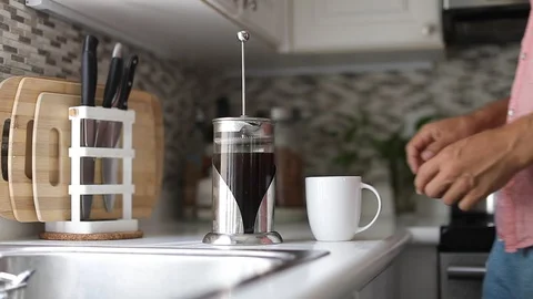 Man making a coffee with french press Stock Footage 127795918