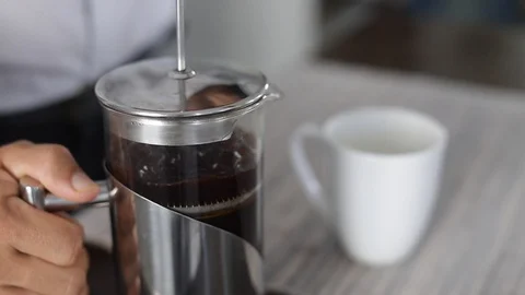 Man making a coffee with french press Stock Footage 127795938