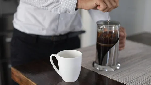 Man making a coffee with french press Stock Footage 127796006