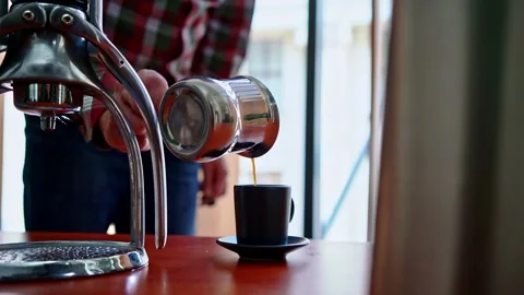 Man making coffee - hand press espresso Stock Footage 156078951