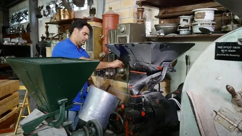A Man Is Making Coffee In His Company By His Machines Stock Footage 90564563