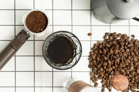 A man is making coffee Foto stock