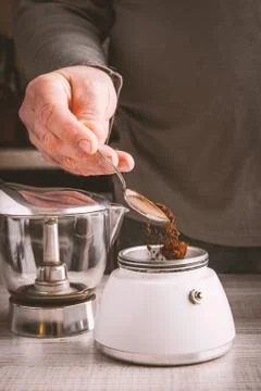 Man making coffee vertical Foto stock